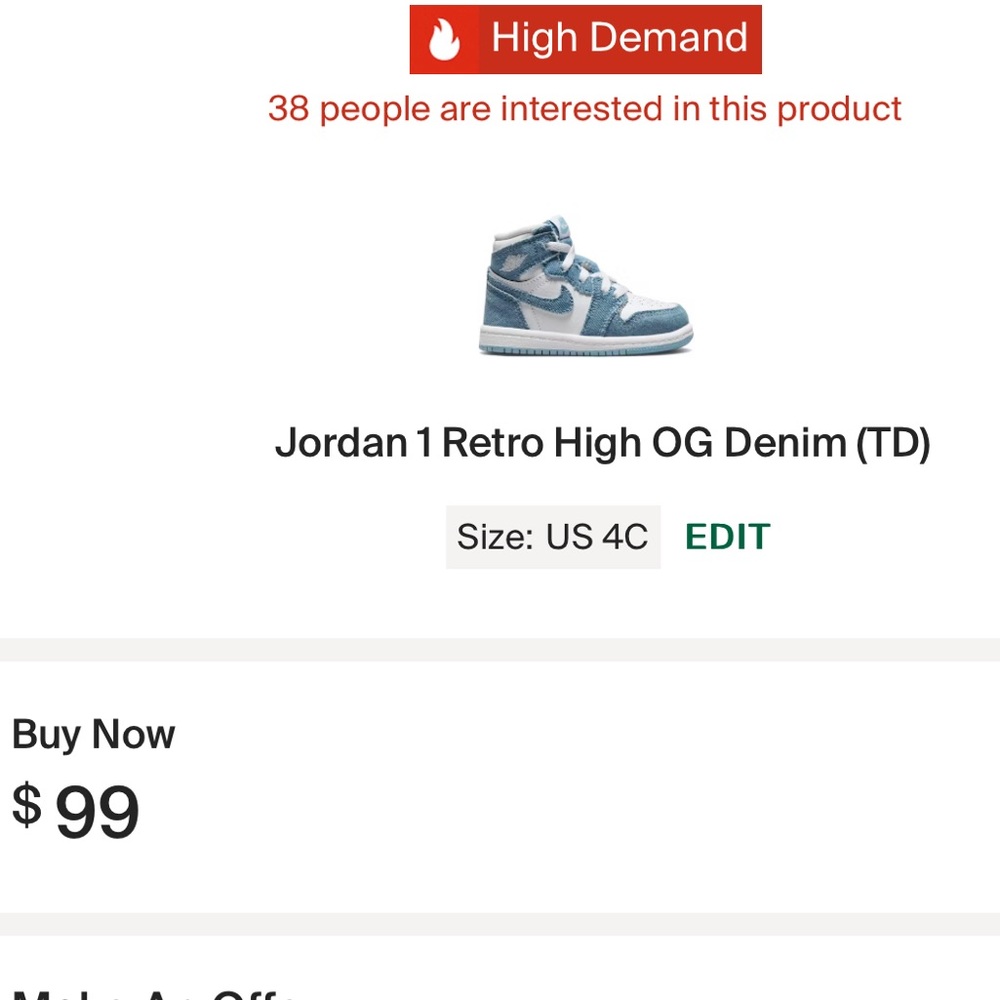 Jordan 1 retro high OG denim toddler size 4 new with original box